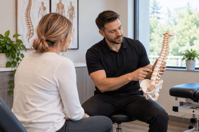 Chiropractor in Stouffville discussing back and neck pain with a patient